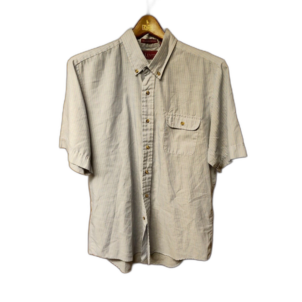 Vintage 70's-80's Levi's lightweight blue striped button down shirt size L